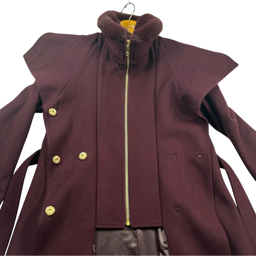 Sam Edelman Burgundy Wool Peacoat w/ Faux Fur Trim – Sz 6 | $360 Retail - Picture 5 of 13